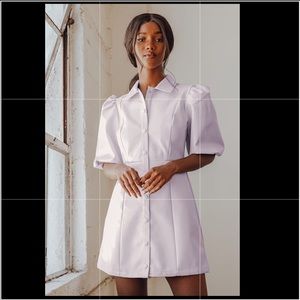 Lavender Vegan Leather Puff Sleeve Button-Up Dress